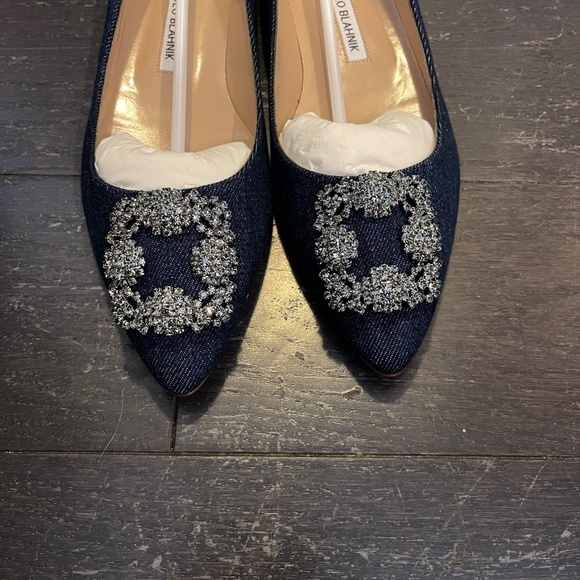 NEW Manolo Blahnik Hangishi Flat Denim Shoes blue jeans fabric Size US 9/ 39 - Picture 10 of 10